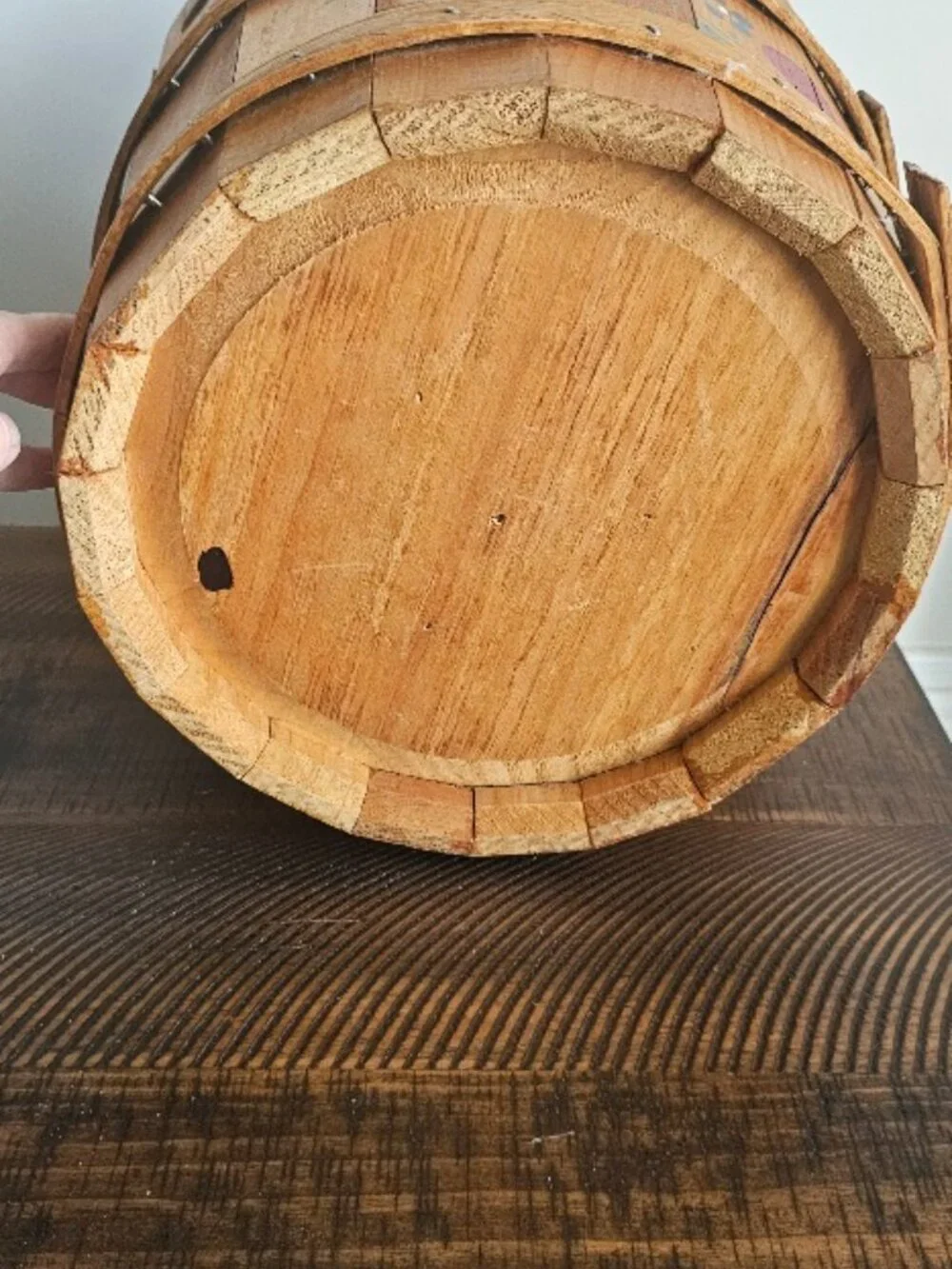 Vintage Heavy Wood Rope Handle Bucket Basket Primitive Farmhouse Rustic Decor